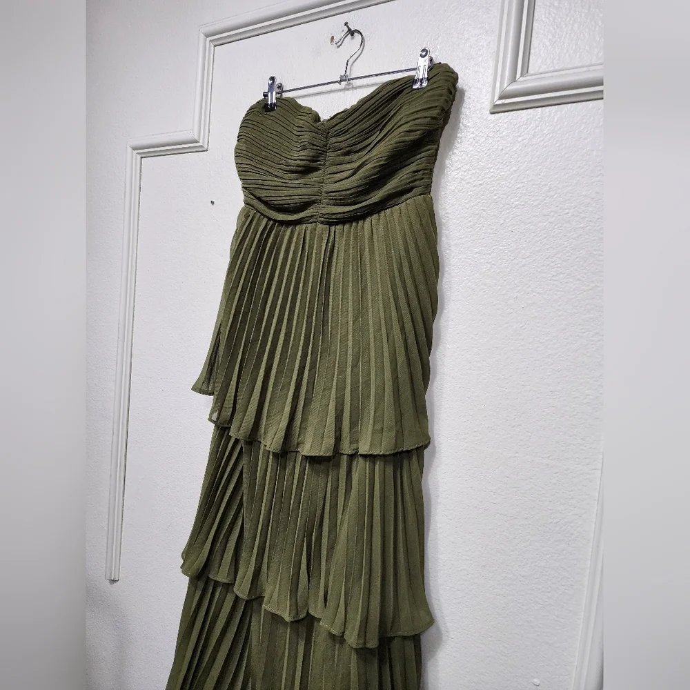 Lulus Seriously Sensational Olive Green Strapless Tiered Maxi Dress Wedding Prom - Picture 7 of 8